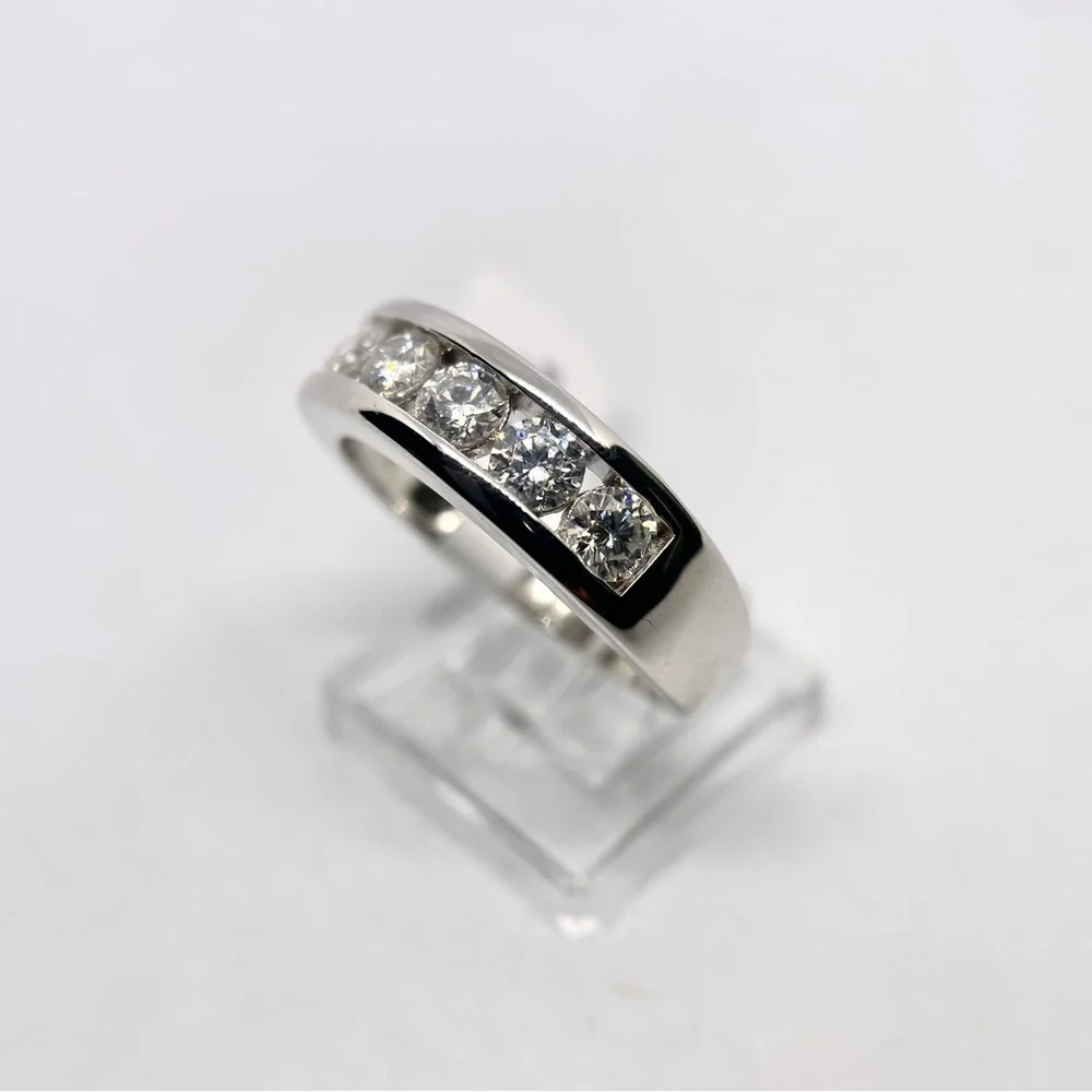 Mens Moissanite Ring Anniversary Wedding Band 925 18K GRA Certified Eternity